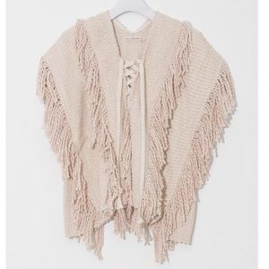 COPY - Ulla Johnson Reya Fringe Poncho Pale Pink Sweater